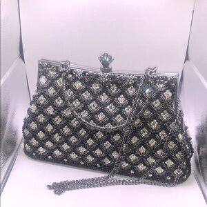 Elegant Black and Silver Beaded Clutch
